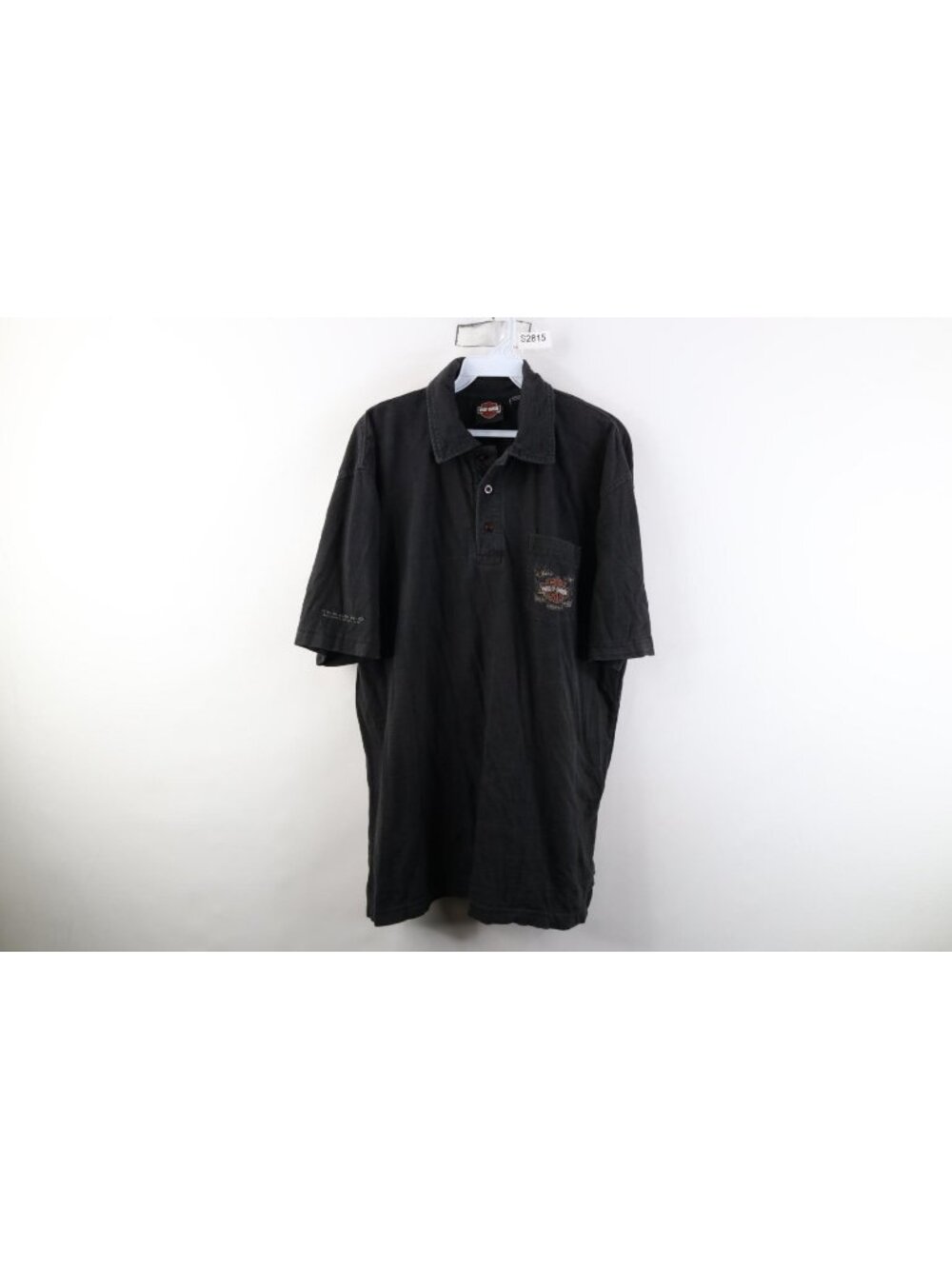 Vintage Harley Davidson Mens Large Faded Spell Out Fire Flames Pocket Polo Shirt